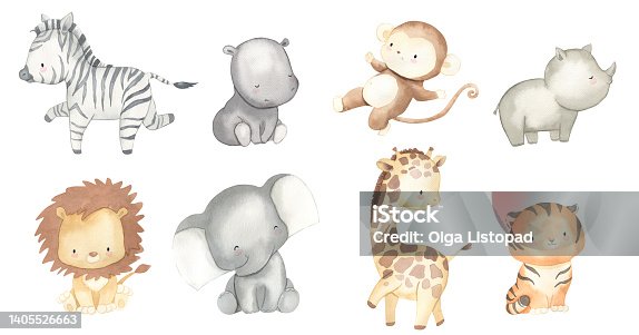 istock Watercolor safari animal illustration for kids 1405526663