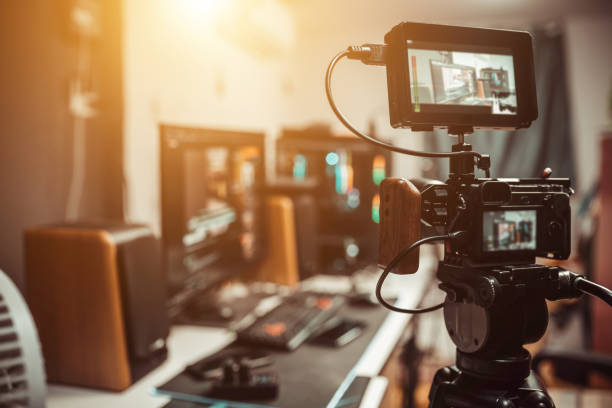 istock Camera film set on the tripod in the studio 1405528631