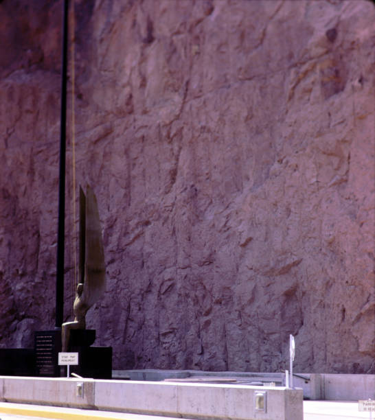 Hoover Dam - Star Map Monument, Summer 1970 The Star Map Monument at Hoover Dam.  Artist is Oskar J. W. Hansen."nTaken Summer (July/August) 1970. hoover dam statues stock pictures, royalty-free photos & images