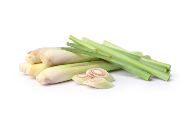 Lemongrass with cut slice isolated on white Lemongrass with cut slice isolated on white background. cutter insect repellant stock pictures, royalty-free photos & images