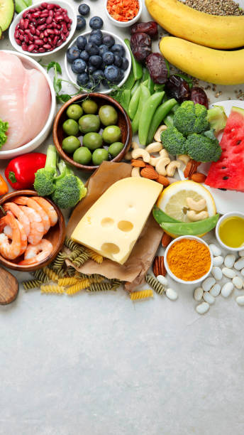 istock Healthy food assortment on light background. 1405535633
