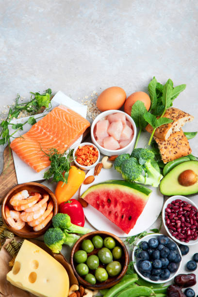 istock Healthy food assortment on light background. 1405535663