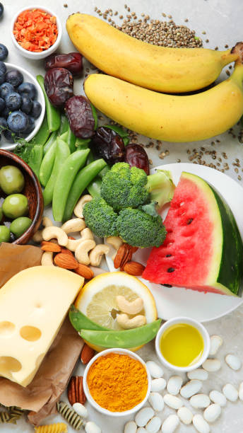 istock Healthy food assortment on light background. 1405535906
