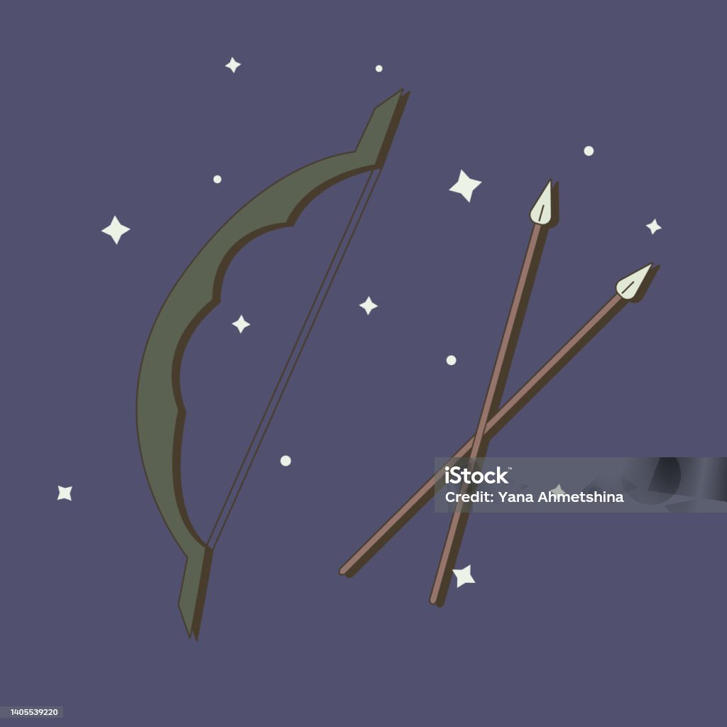 Magic Weapon Stars Powerful Magic Bow Weapon In Flat Style With Stars Vector Illustration ...