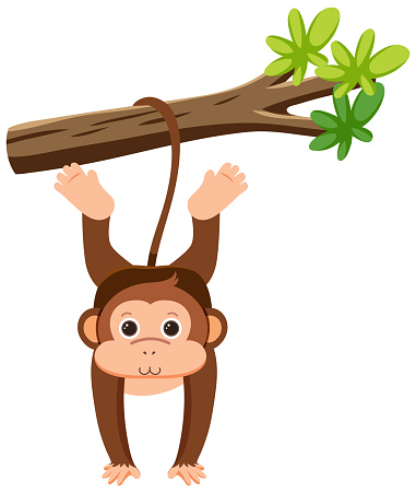 Monkey hanging on tree illustration