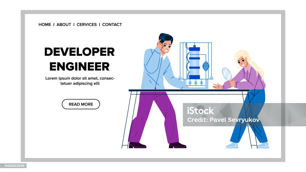 Developmental Engineering Graphics Developer Engineer Developing Equipment Vector Stock Illustration ...