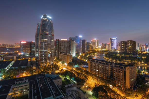 istock Busy financial city at night 1405544641