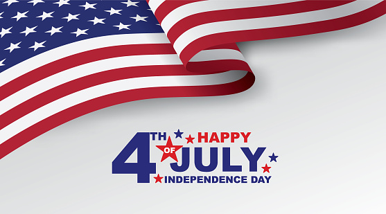 Happy 4th of July USA Independence day celebration with waving american national flag on white background. Vector illustration.