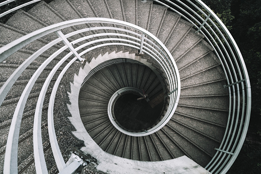 Looking down Spiral Staircase leading down in Hongkong