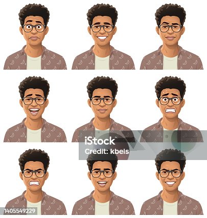 istock Young African American Man With Glasses Portrait- Emotions 1405549229