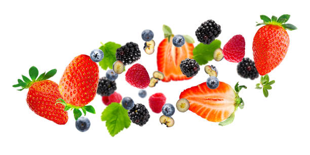 istock Summer Berries on white background. Strawberry, blueberry, raspberry, brumble. summer background 1405556731