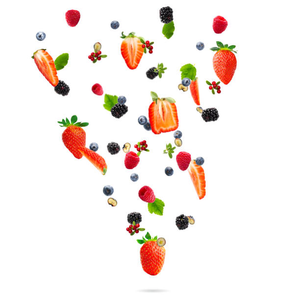 istock Summer Berries on white background. Strawberry, blueberry, raspberry, brumble. summer background 1405556786