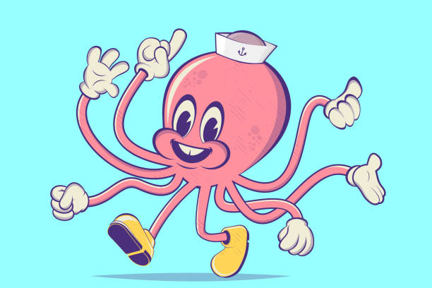 funny illustration of a retro cartoon octopus funny illustration of a retro cartoon octopus funny fish cartoons stock illustrations