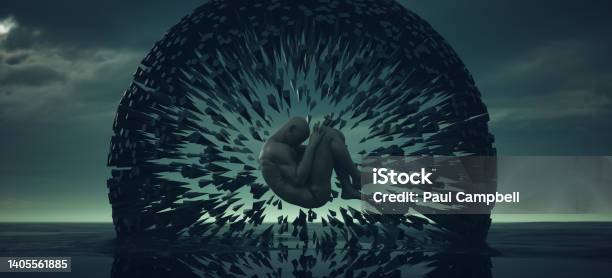 Man Mental Health Illustration Sharp Pointed Abstract Ptsd Pain Abuse Depression Attacked Alone Childlike Foetal Pose Stock Photo - Download Image Now