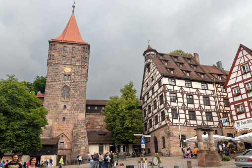 Nuremberg, Germany - July 2, 2016: The Tiergärtnertor in Nuremberg is a gate and part of the Nuremberg city wall . The name of the gate originates from a former game reserve of the burgrave in the nearby moat.