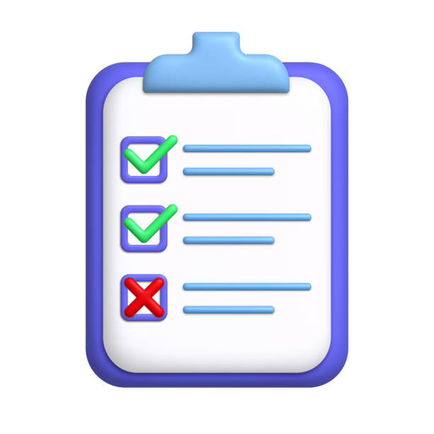 istock Document 3d icon. To-do list on clipboard with check and cross marks. 3d realistic design element. 1405565442