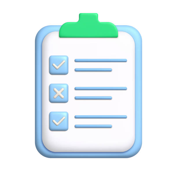 istock Document 3d icon. Sheet of paper on clipboard. To-do list concept with check and cross marks. 3d realistic design element. 1405565546