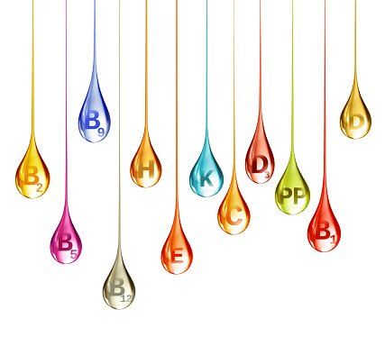 Set of multi vitamin complex in the shape of colorful stretched drops