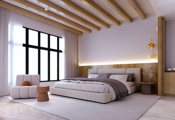 istock 3d rendering,3d illustration, Interior Scene and  Mockup,interior bedroom minimalist tropical style. 1405567395