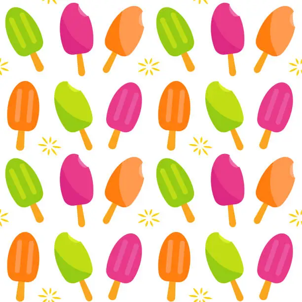 Vector illustration of Ice cream on a stick. Summer theme. Seamless pattern. Can be used for wallpaper, fill web page background, surface textures