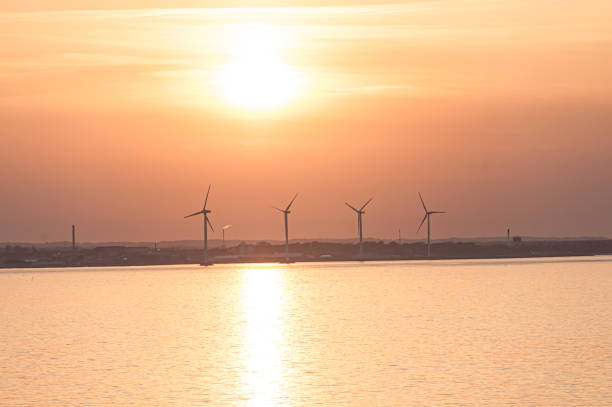 istock Sun setting over wind turbines on a summer evening.. 1405570125