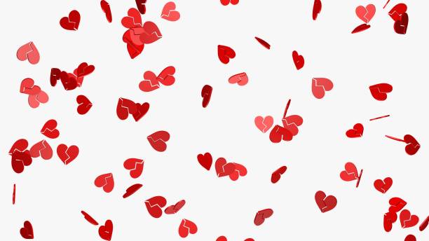 istock Falling red broken hearts on a white background. 3D render .  For valentine's day and wedding. 1405571214