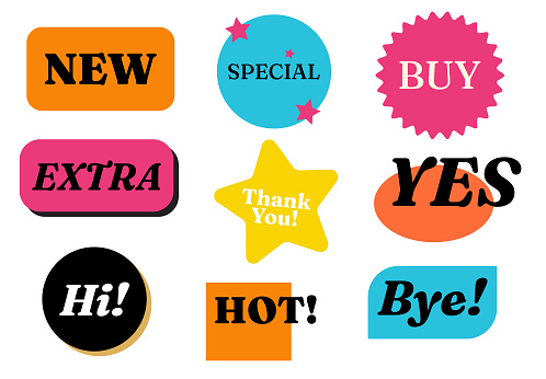 Vector illustration of a collection of message stickers. Cut out design elements on a transparent background on the vector file.