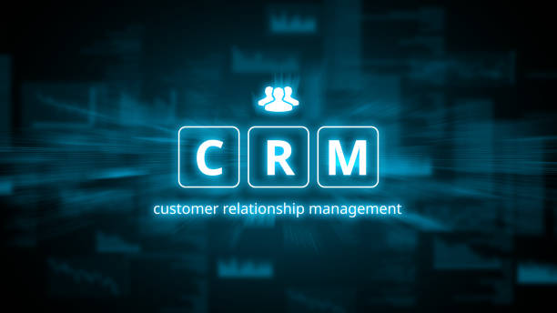 istock Concept crm or customer relationship management. Abstract holographic image with icons. 1405572064