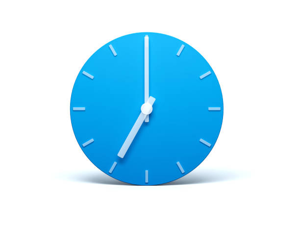 istock Blue wall Clock on isolated white background with Shadow 3d Illustration. 7 O'clock 1405574017