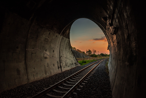 End of the train tunnel in Saraburi province, Thailand.