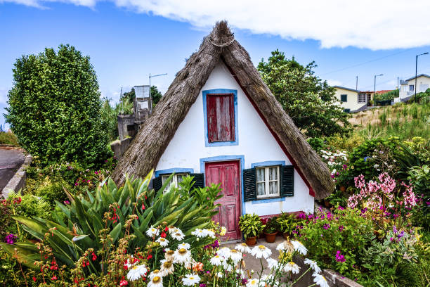 rural house in Santana, Madeira, Portugal. stock photo