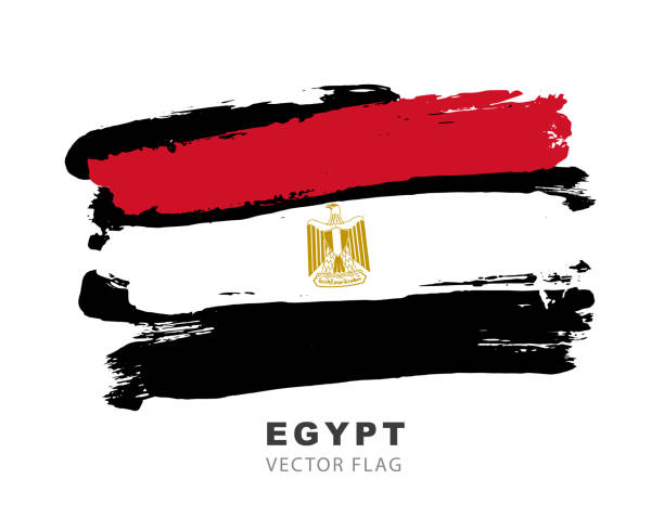 ilustrações, clipart, desenhos animados e ícones de bandeira do egito. pinceladas coloridas desenhadas à mão. ilustração do vetor isolada em fundo branco. - egyptian flag flag africa middle east