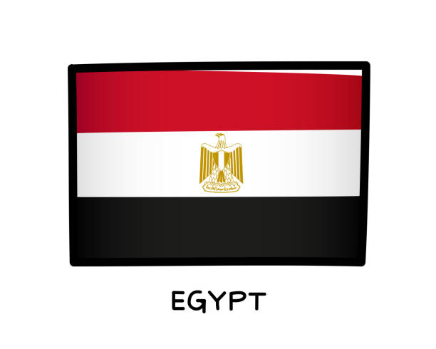ilustrações, clipart, desenhos animados e ícones de bandeira do egito. símbolo colorido da bandeira egípcia. pinceladas vermelhas, brancas e pretas, desenhadas à mão. contorno preto. ilustração vetorial - egyptian flag flag africa middle east