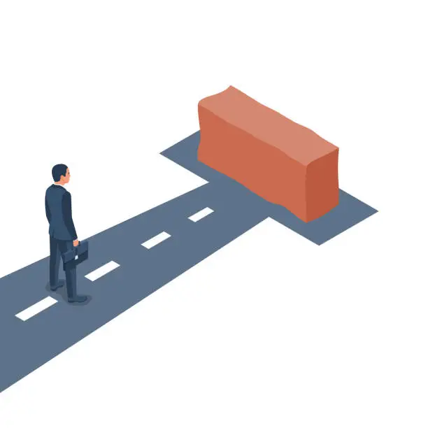 Vector illustration of Dead end concept. The businessman is on the way before the dead end