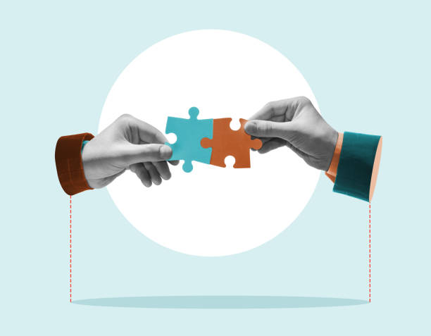 metaphor of teamwork in business. - partnership cooperation teamwork puzzle imagens e fotografias de stock