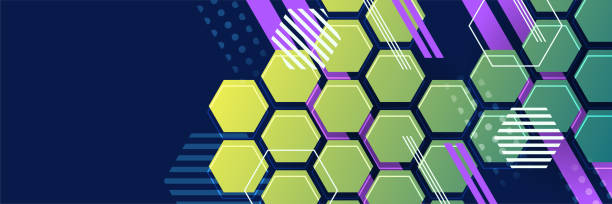 istock Hexagonal abstract green colorful memphis wide banner design background. Abstract colorful memphis geometric business banner background. Vector illustration. 1405584115