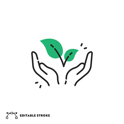 istock Save the Environment Flat Dashed Line Icon with Editable Stroke 1405586352
