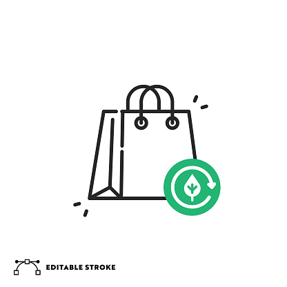 Shopping Bag Flat Line Icon with Editable Stroke