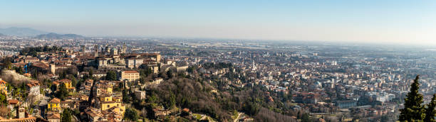 Extra wide aerial view of Bergamo stock photo