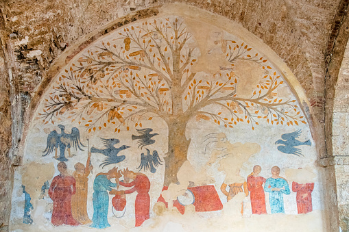 'Albero della Fertilità' - Tree of Fertility, fresco visible in the portico of the Palazzo dell'Abbondanza, a medieval building in Massa Marittima