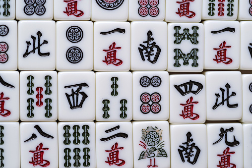 Traditional Chinese character ‘Fu’ meaning ‘Prosperity’ in embroidery style pattern clothing material.