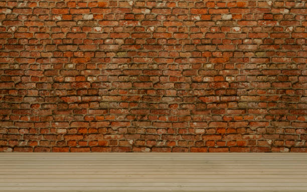 istock Interior room with old brick texture and wood floor. 3d rendering illustration. 1405592935
