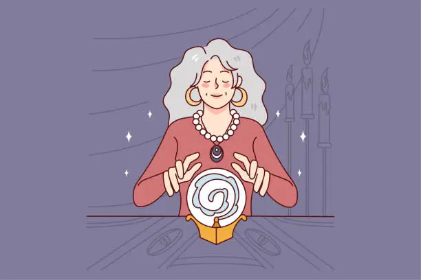 Vector illustration of Witch with crystal ball telling future