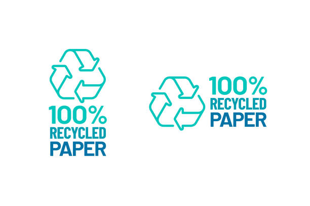 logo-badge für recyclingpapier-vektorsymbol - nachhaltig bauen stock-grafiken, -clipart, -cartoons und -symbole