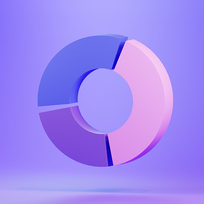 3d render donut chart minimal icon isolated on purple background illustration. Business and market analysis concept.