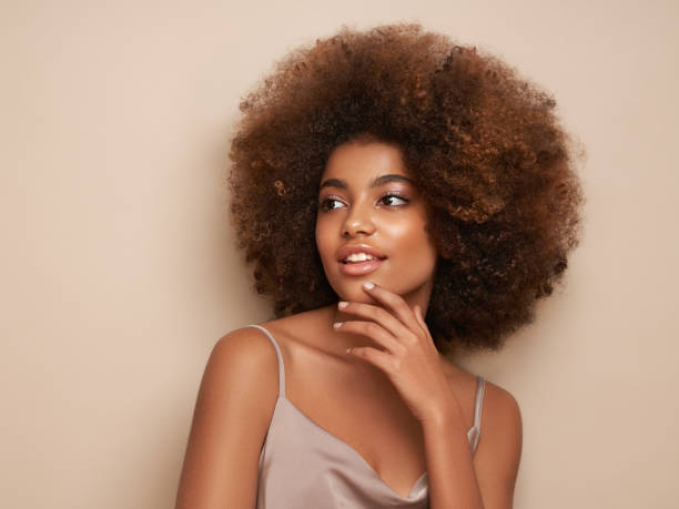 portret piękności afroamerykanki z włosami afro - hairstyle long hair curly hair women zdjęcia i obrazy z banku zdjęć
