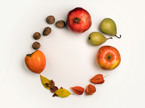 Fall season layout with autumn fruits