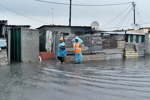 khayelitsha Township, Cape Town, South Africa. 14 June 2022. Residents of khayelitsha township near Cape Town had their shack homes flooded during days of heavy rainfall. Many residents had to evacuate homes.