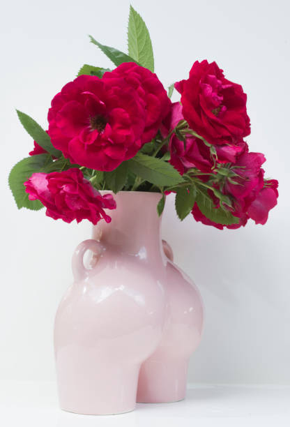red roses in a vase on a white background