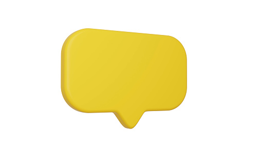 Yellow speech bubble on white isolated background. 3d rendering illustration.